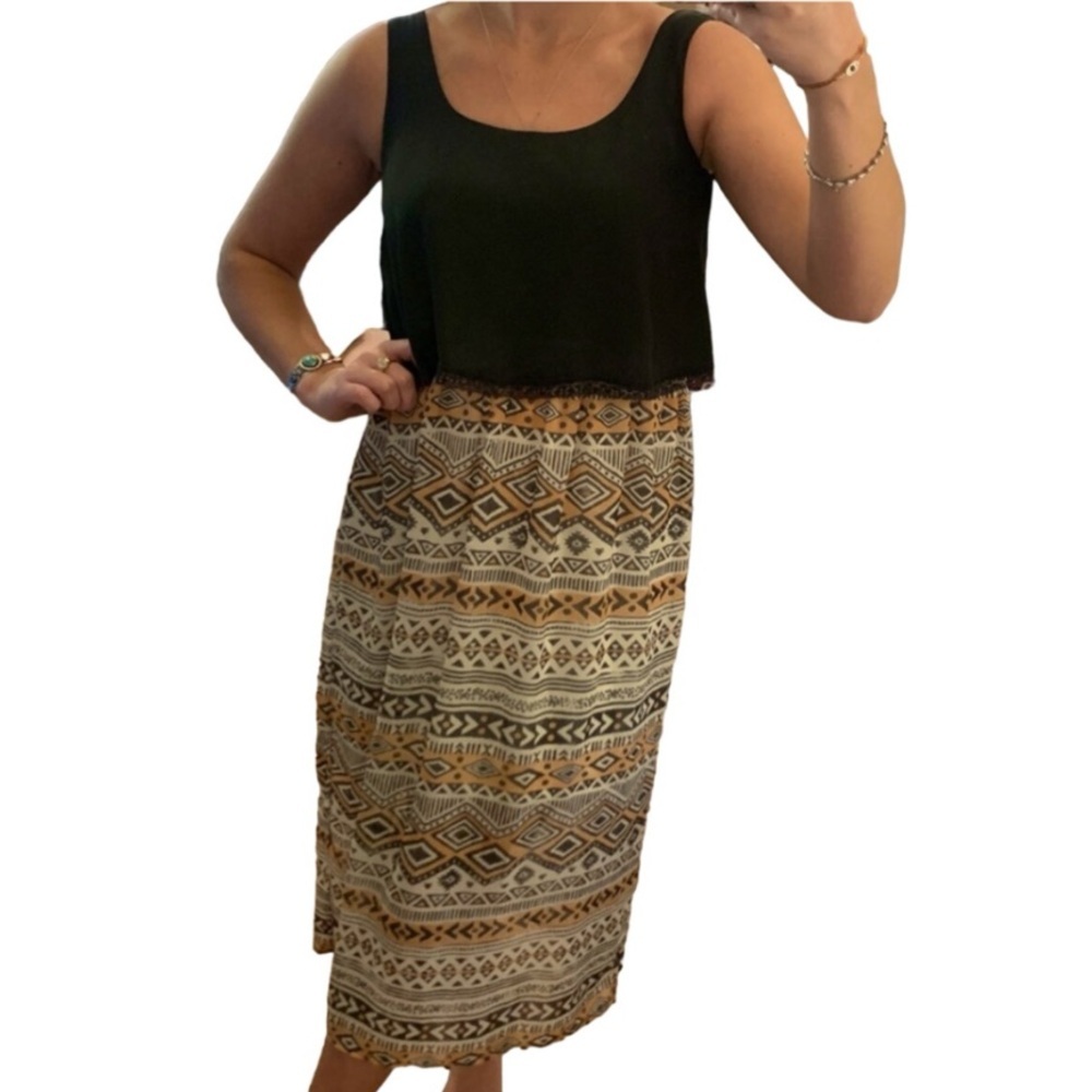 Xhilaration Aztec Black Peach Sheer Maxi Casual Dress Sz XS 💗
